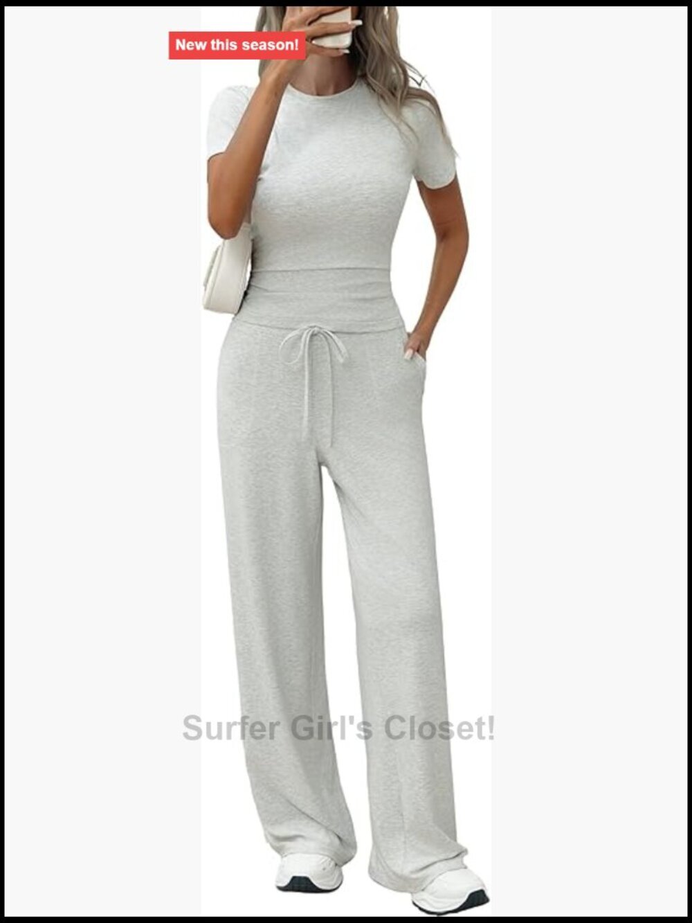2 Piece Lounge Set Short Sleeve Top High Waisted Wide Leg Pants with Pockets